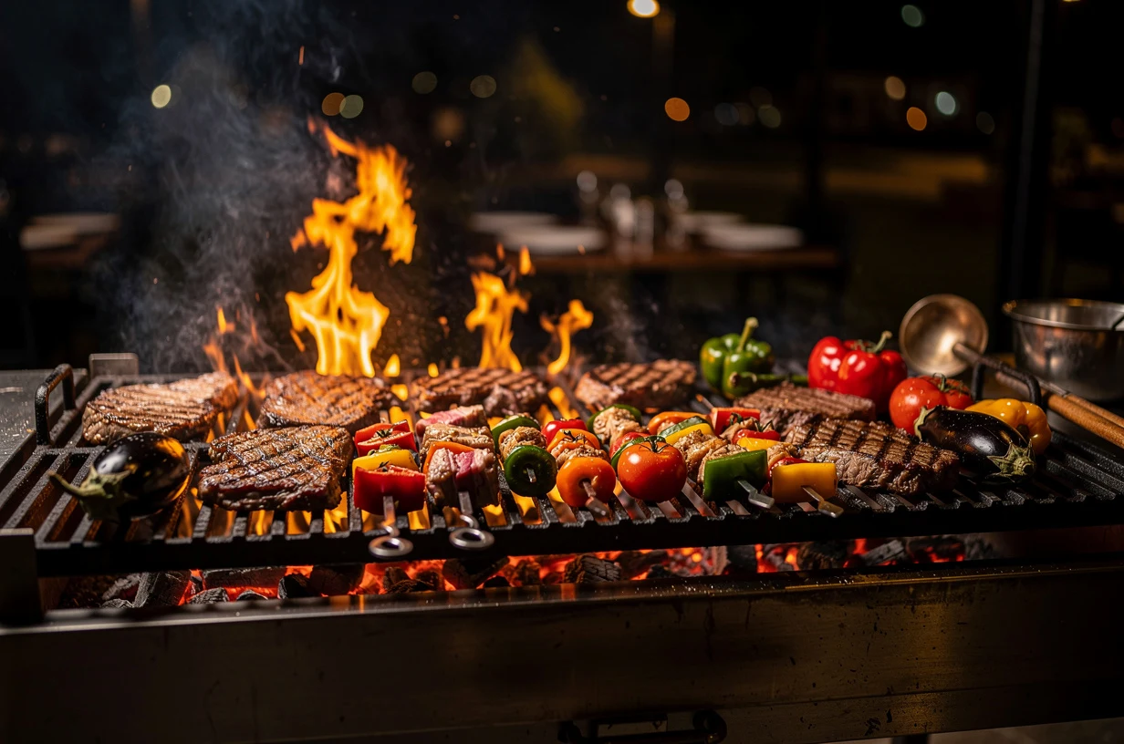 Открытый гриль ресторана Luidze — огонь и средиземноморская атмосфера